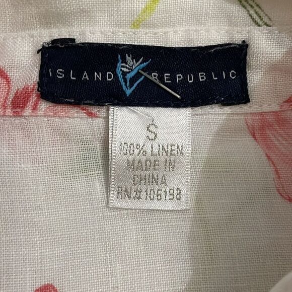 Island Republic White Floral Linen Button Up Shirt Womens Size Small Oversized - Picture 2 of 10